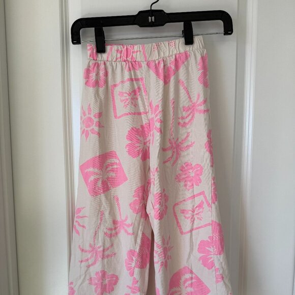 Zara Kids Pink Tropical Print Pants - Size 9 - Picture 2 of 5